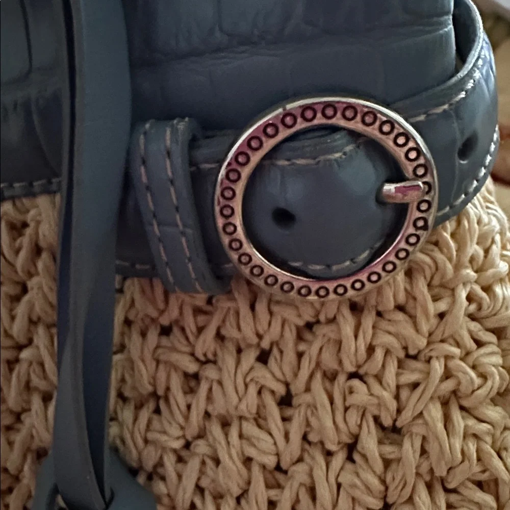 Brighton wheat woven purse with blue leather trim Women's Handbag - Picture 4 of 9